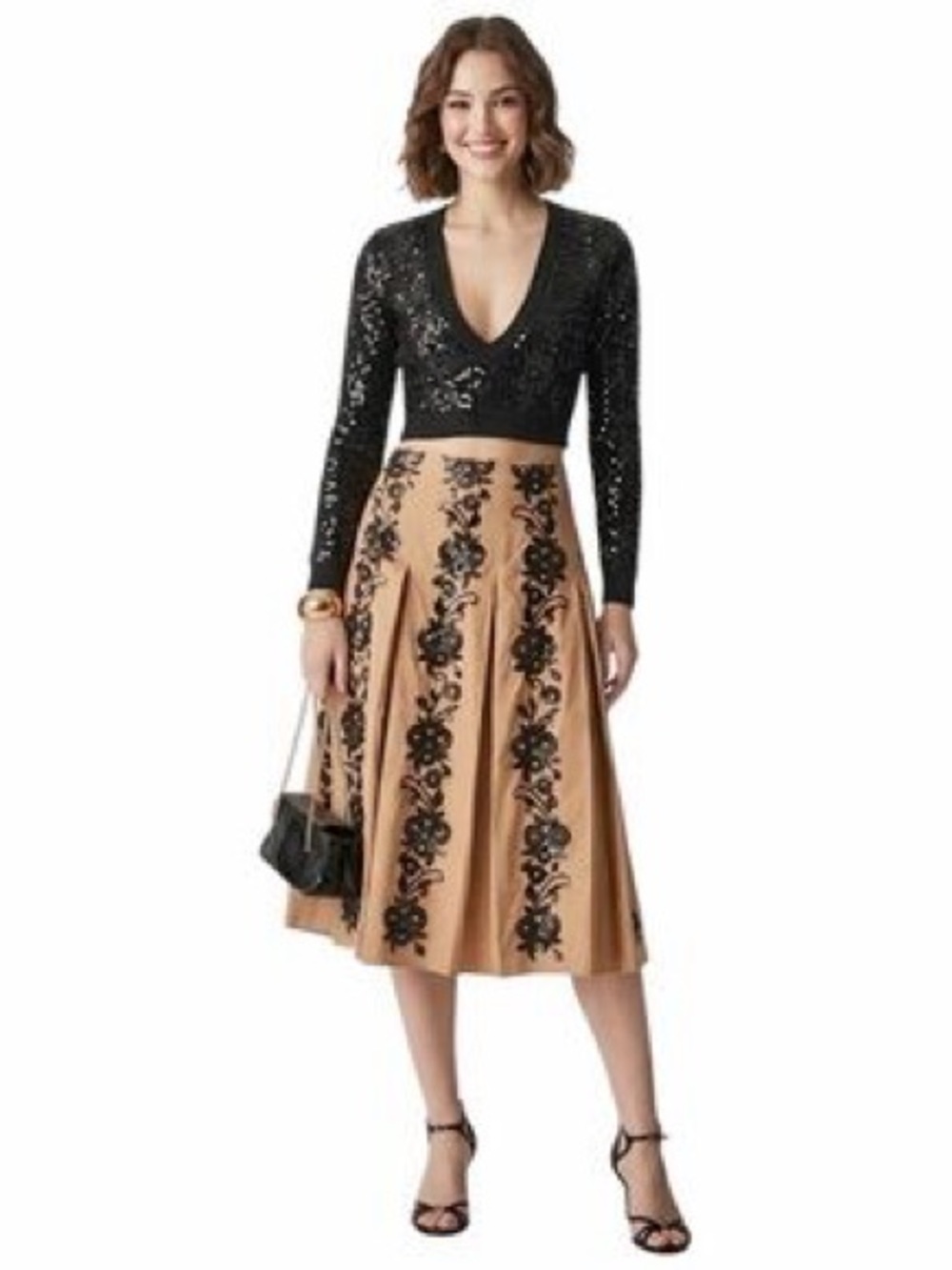 J. Crew Collection Floral Sequin Pleated Skirt Tan & Black $198 NWT Sz. 6 Avail